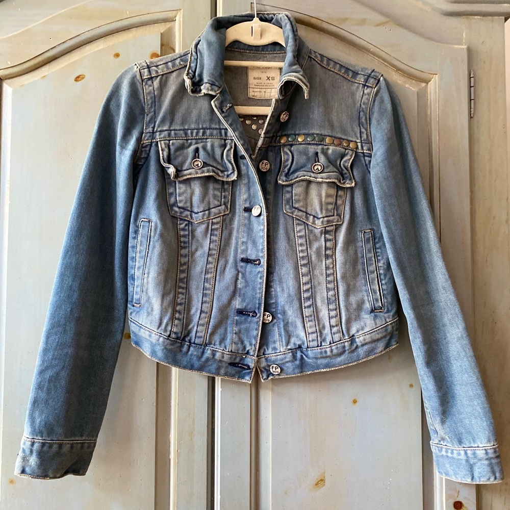 Free People Heart Studded Denim Jacket